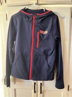 Under Armour Navy Blue Hoodie with Red Accents